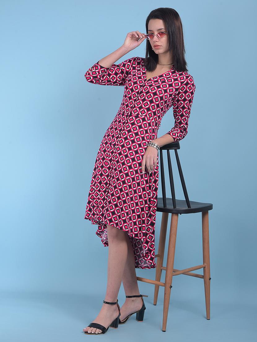 women black printed high low detailed dress - 21054865 - Standard Image - 5