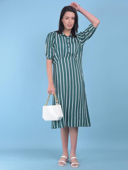 women green striped printed a-line dress - 21054875 -  Standard Image - 0