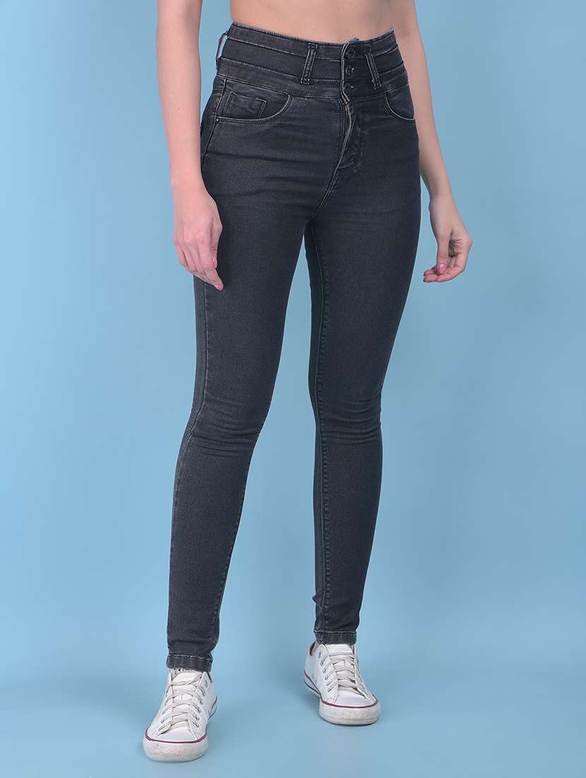 women solid high rise plain jean