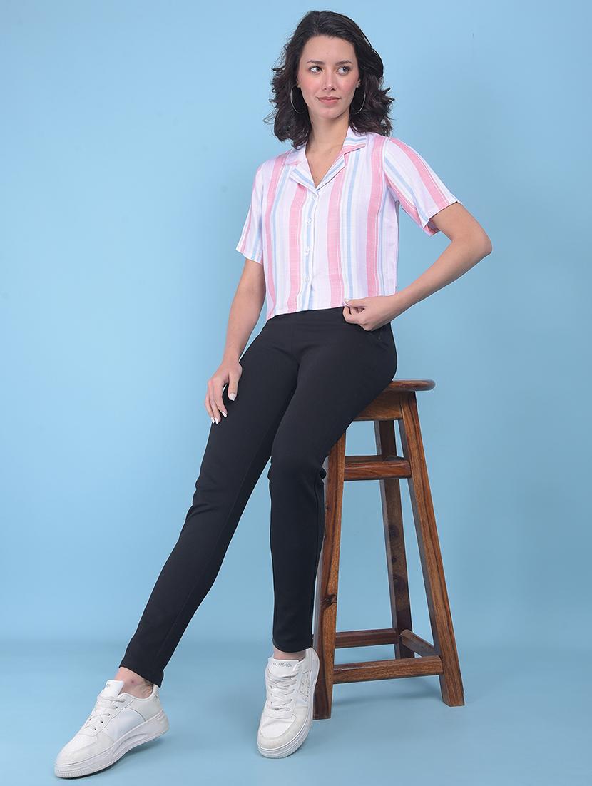 women striped viscose crop shirt - 21054918 - Standard Image - 3