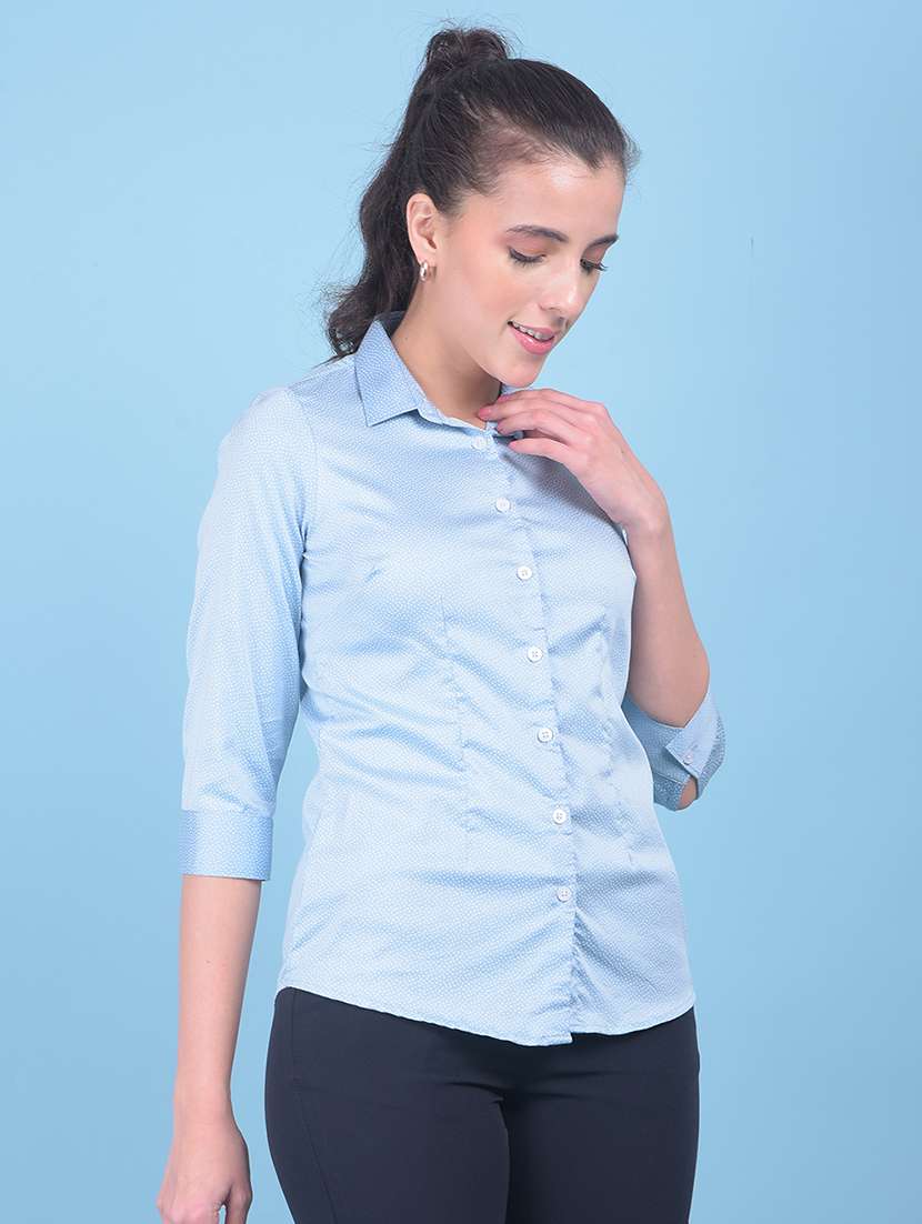 women light blue printed casual shirt