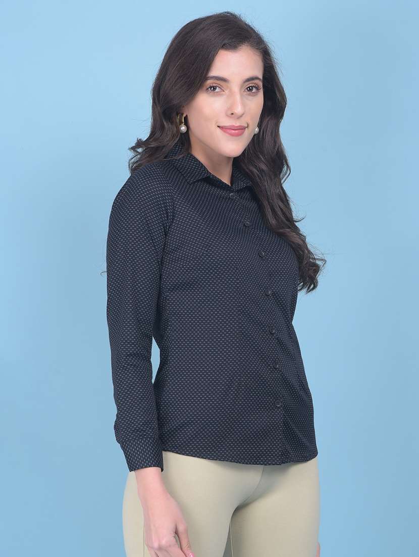 women navy blue printed casual shirt