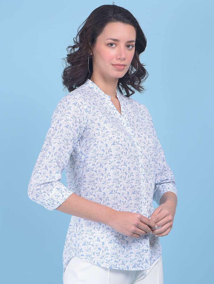 women white & blue floral printed shirt