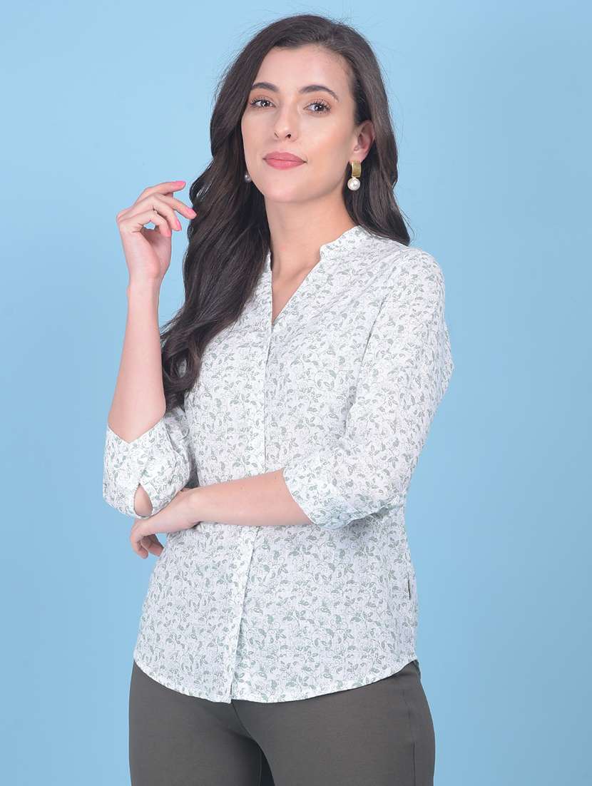 women white & green floral printed shirt