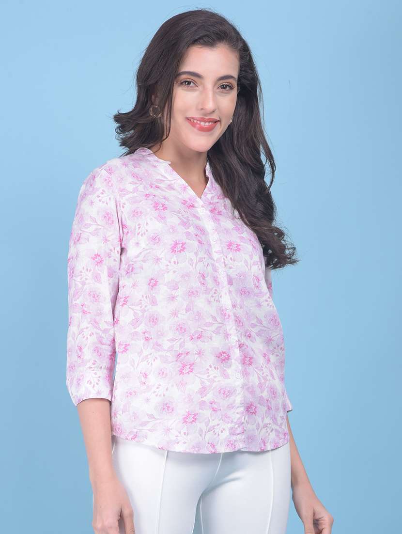 women white & pink floral printed shirt