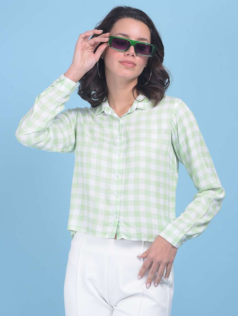 green viscose crop shirt