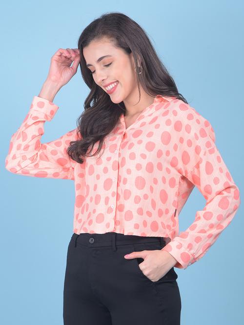 pink printed viscose crop shirt - 21054956 -  Standard Image - 0
