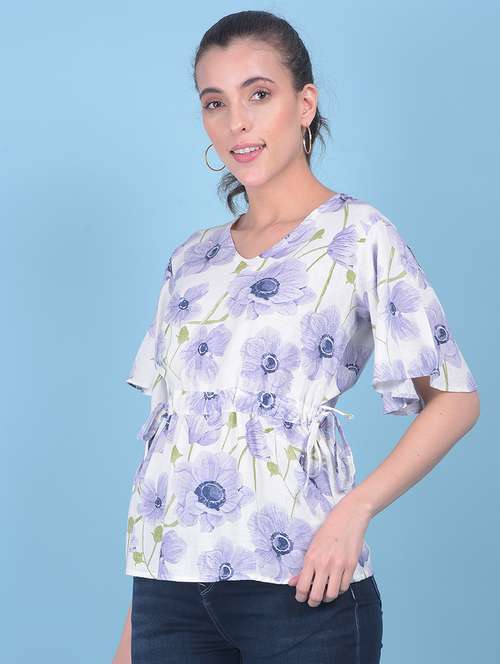 women v-neck floral print top - 21054972 - Standard Image - 0