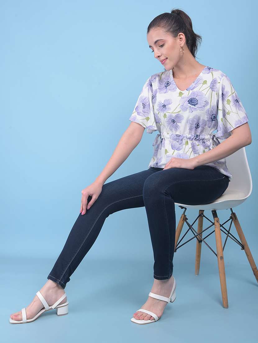 women v-neck floral print top - 21054972 - Standard Image - 3