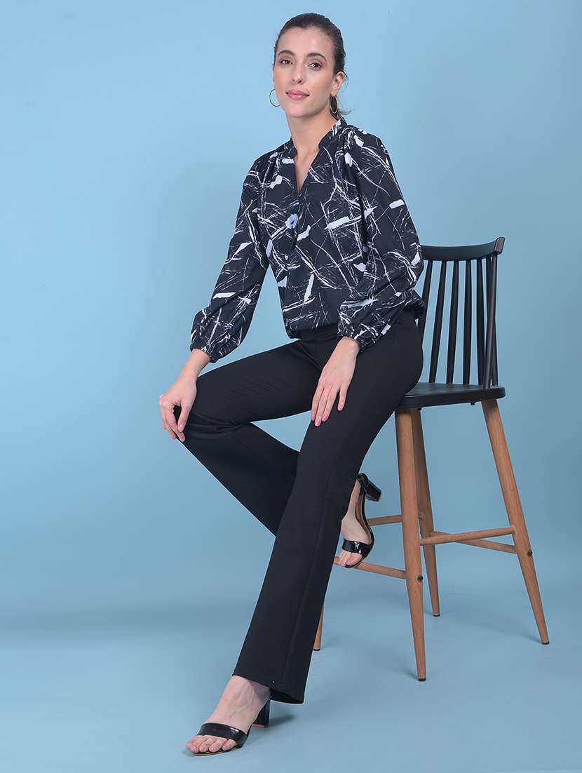 women solid black bootcut trouser - 21054985 - Standard Image - 3