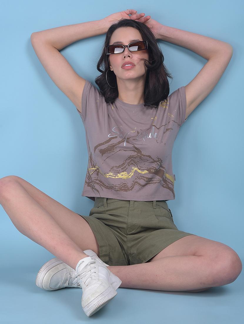 round neck graphic printed crop t-shirt - 21055001 - Standard Image - 3