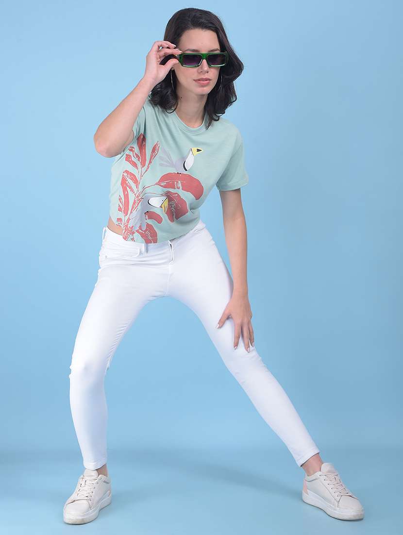 round neck graphic printed crop t-shirt - 21055002 -  Standard Image - 3