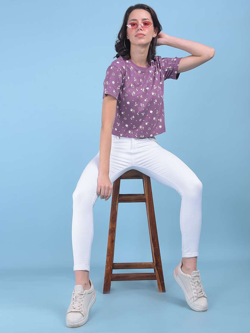 round neck floral printed crop t-shirt - 21055003 -  Standard Image - 3
