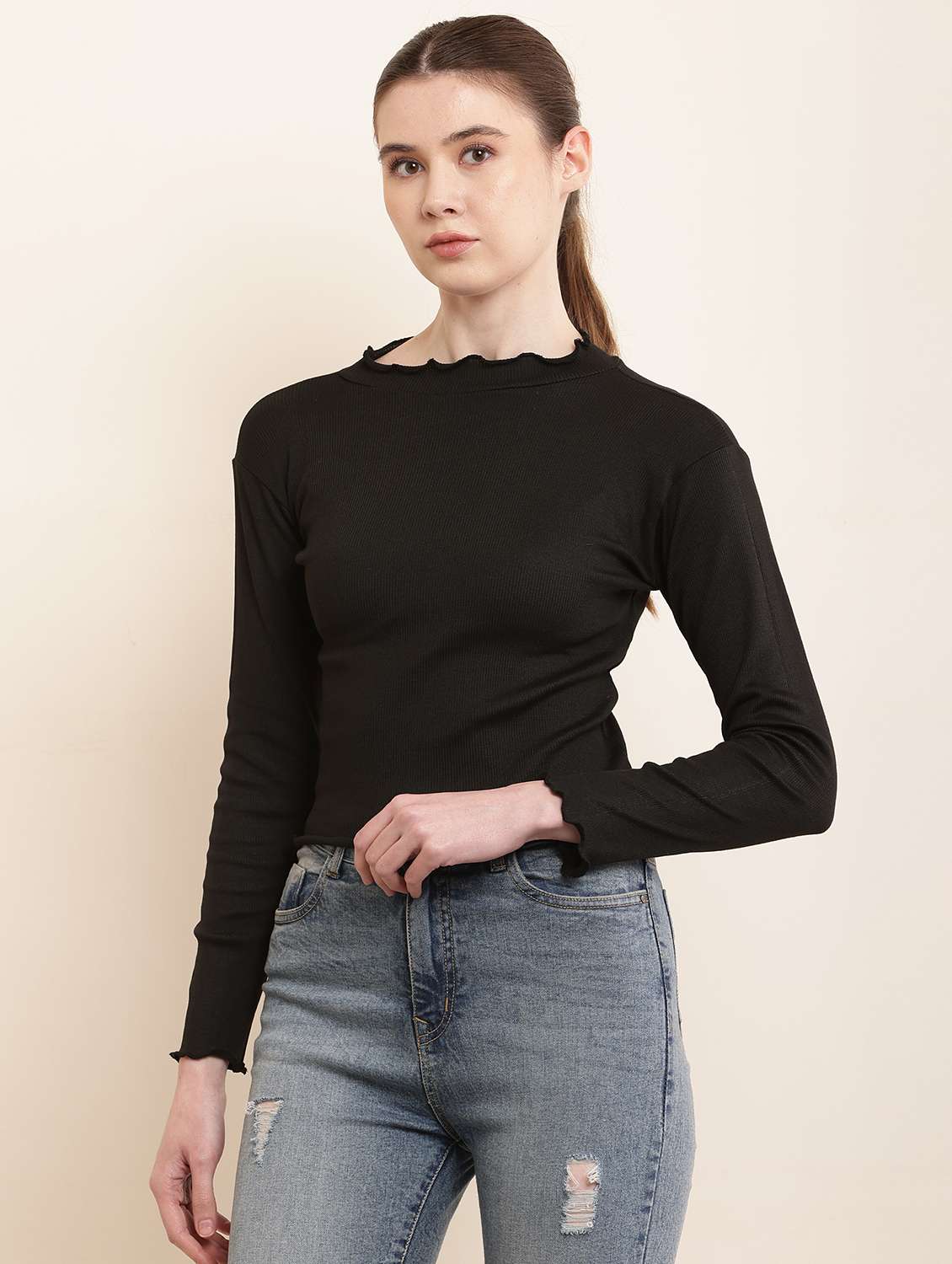 women solid cotton lycra top