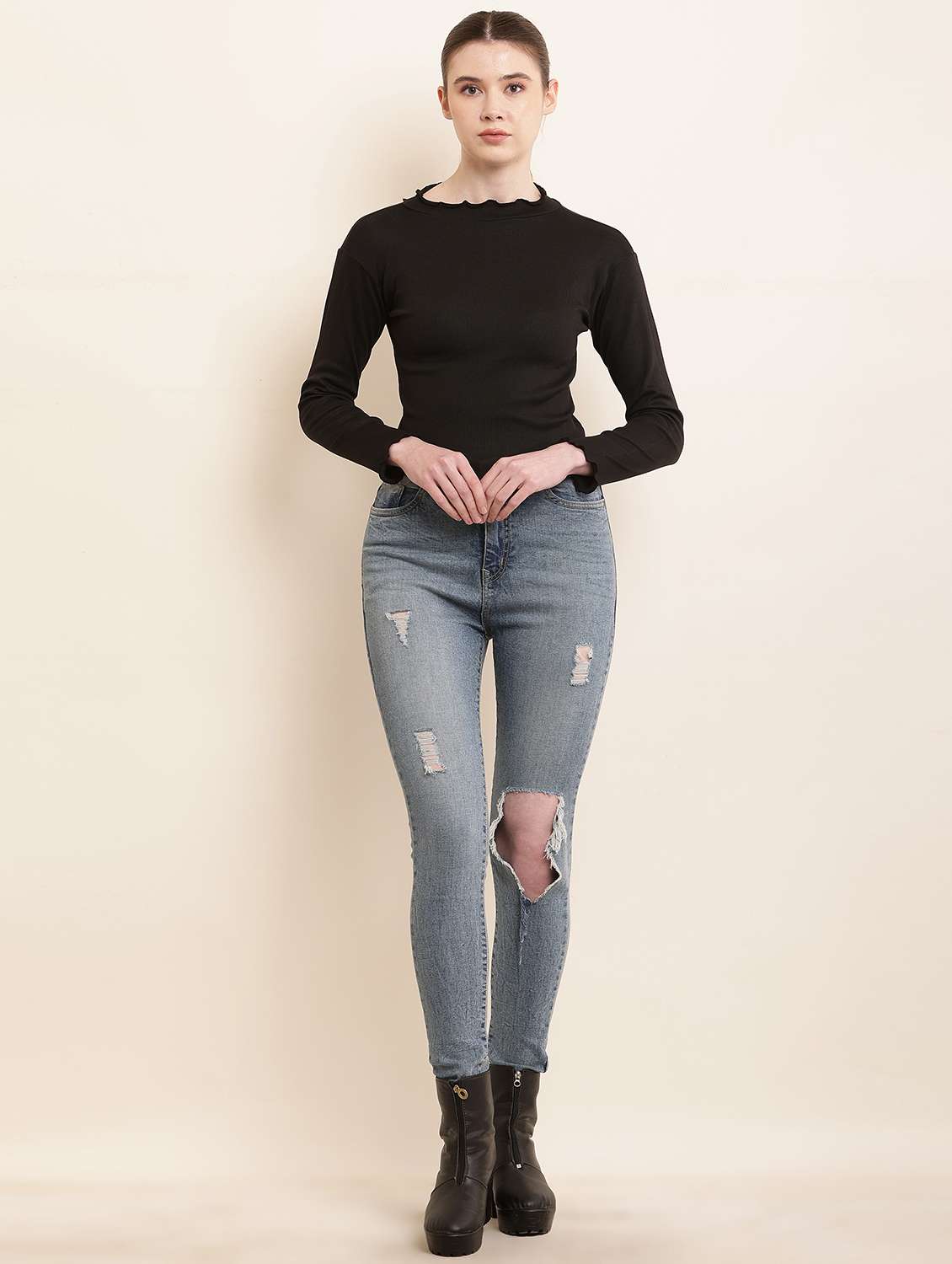 women solid cotton lycra top - 21055541 - Standard Image - 3