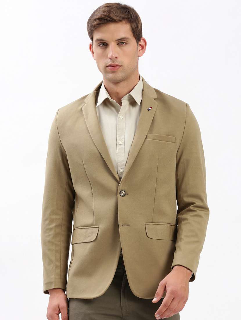 men notched lapel neck solid single breasted casual blazer
