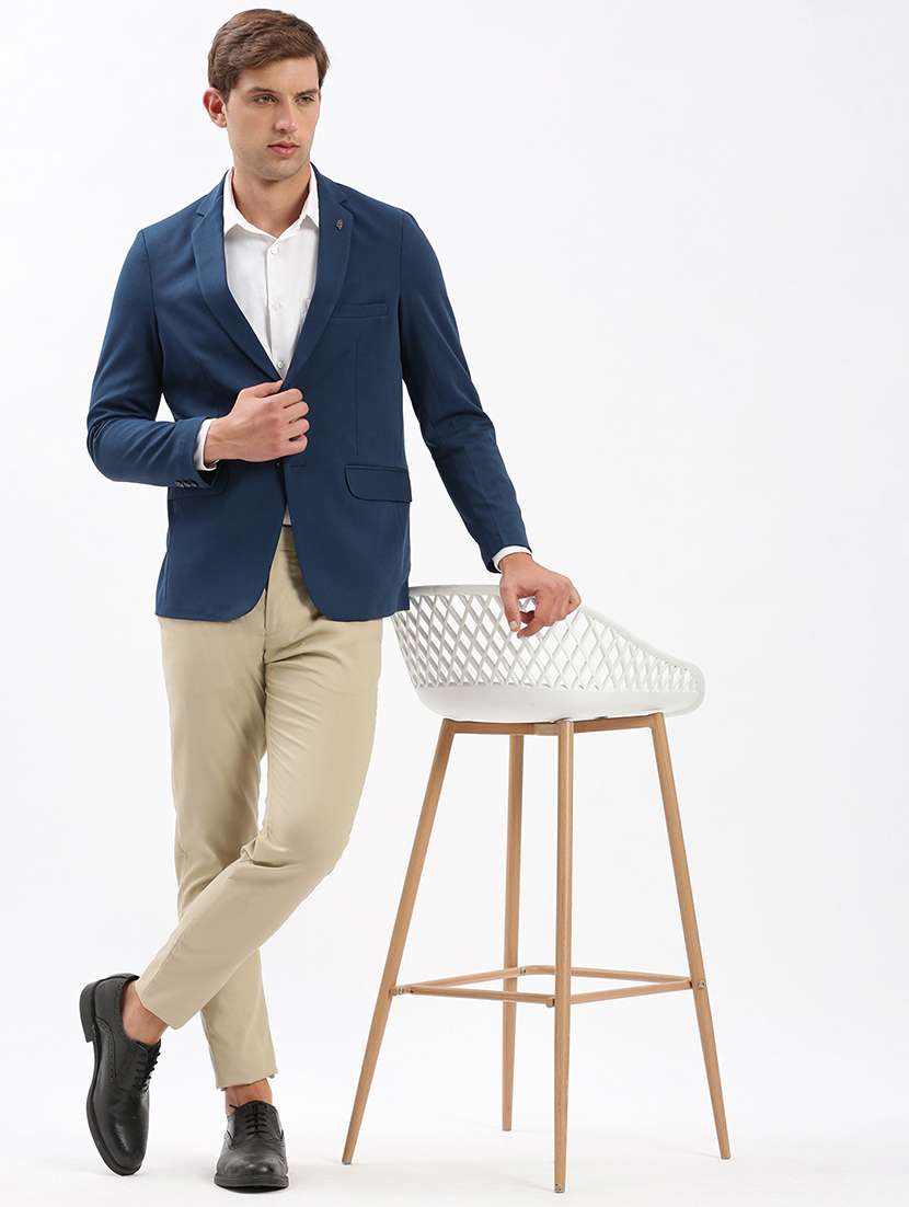 men notched lapel neck solid single breasted casual blazer - 21056094 -  Standard Image - 3