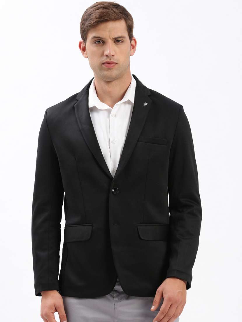 men notched lapel neck solid single breasted casual blazer