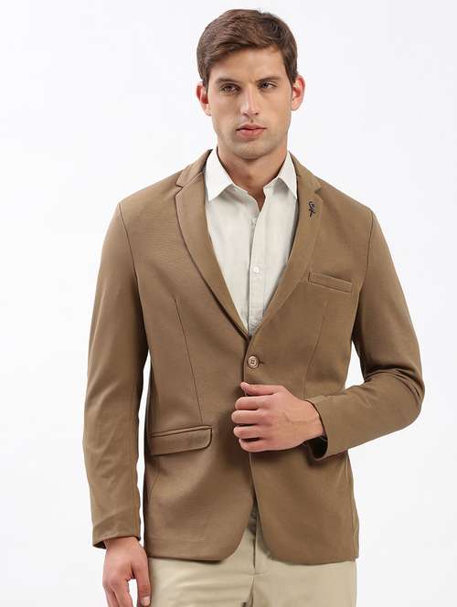 men notched lapel neck solid single breasted casual blazer - 21056115 -  Standard Image - 0