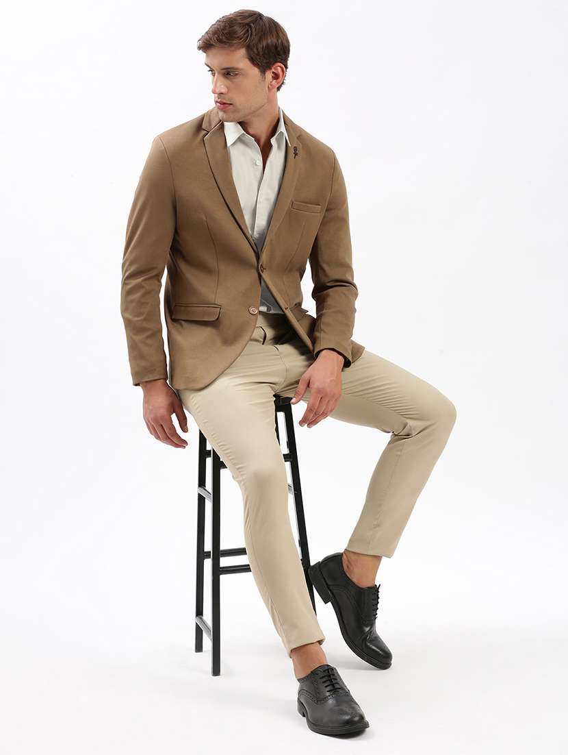 men notched lapel neck solid single breasted casual blazer - 21056115 -  Standard Image - 3