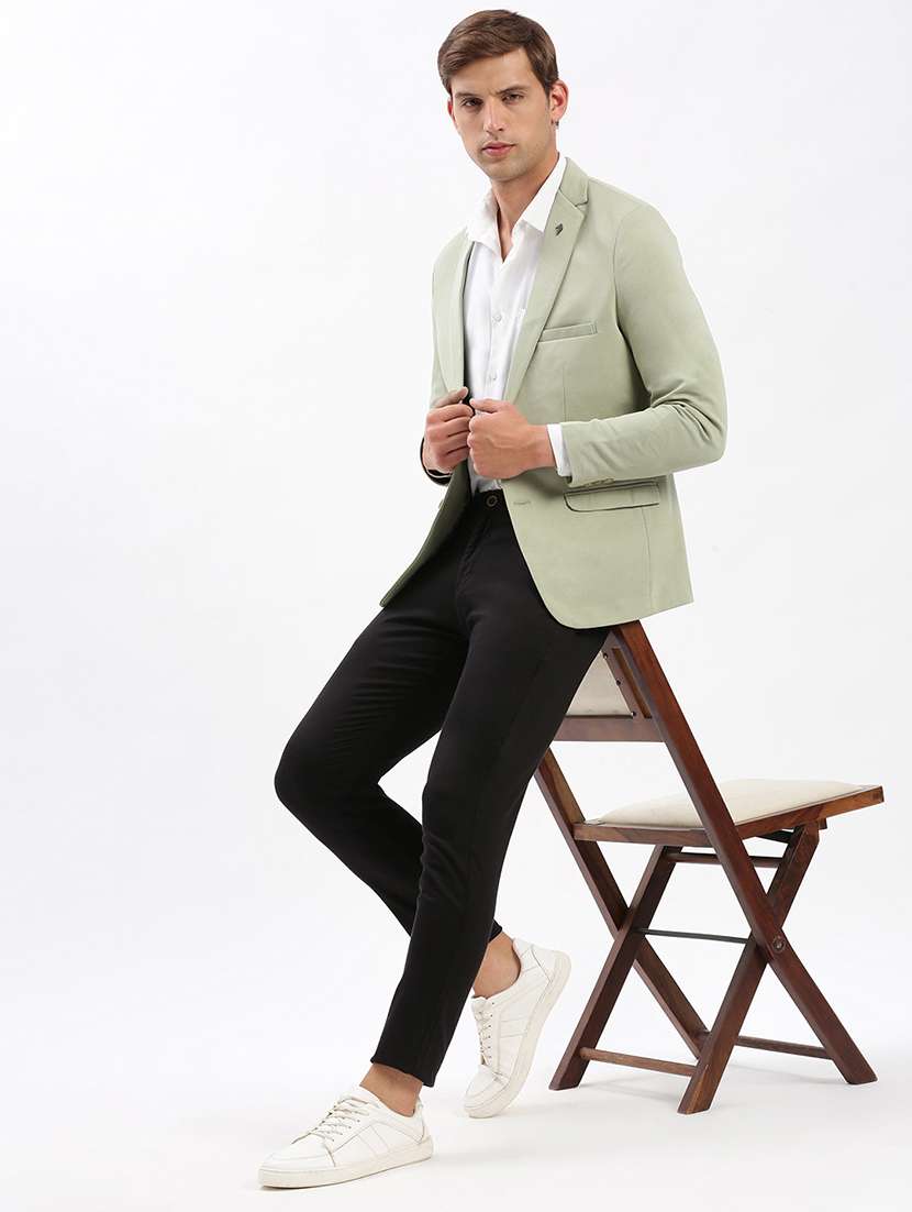men notched lapel neck solid single breasted casual blazer - 21056121 -  Standard Image - 3
