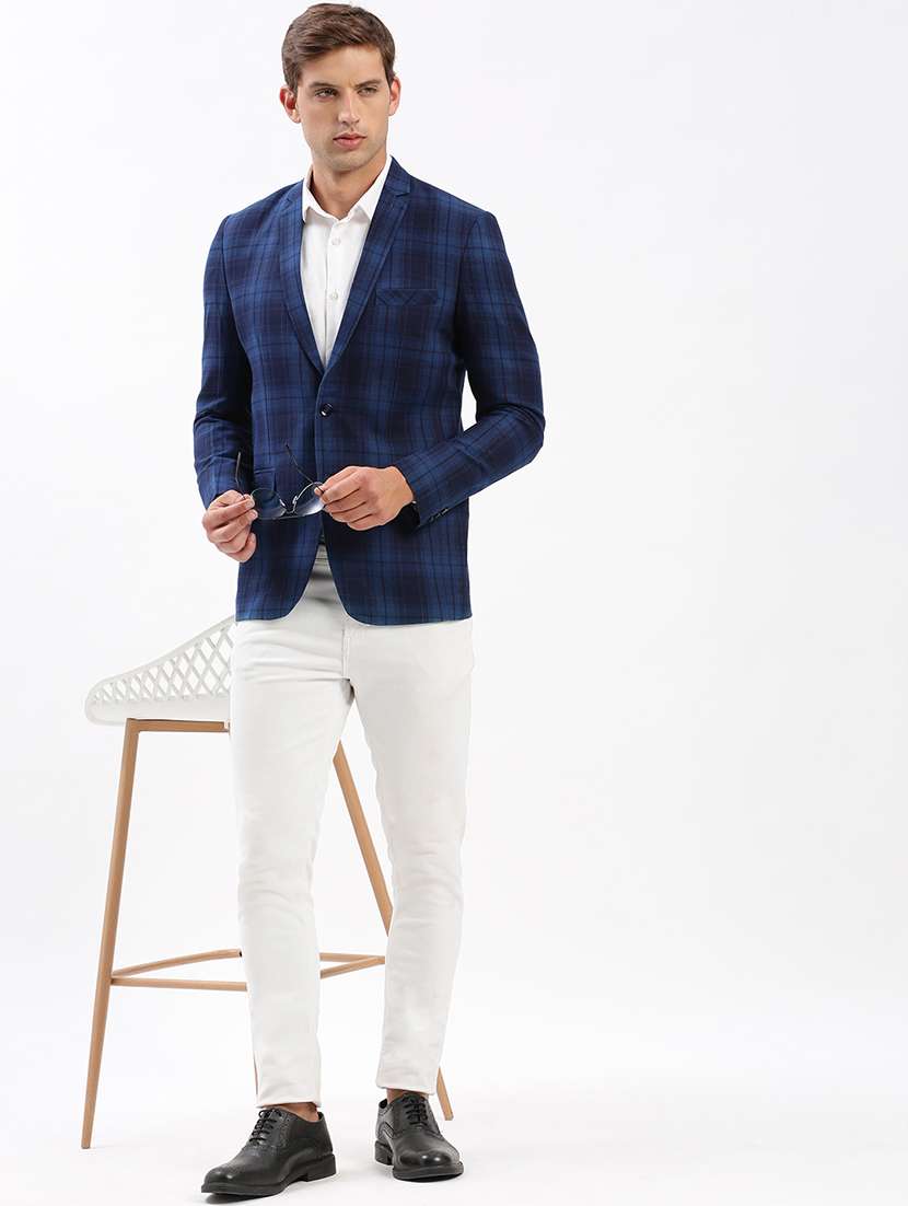 men notched lapel neck checkered single breasted casual blazer - 21056125 -  Standard Image - 3