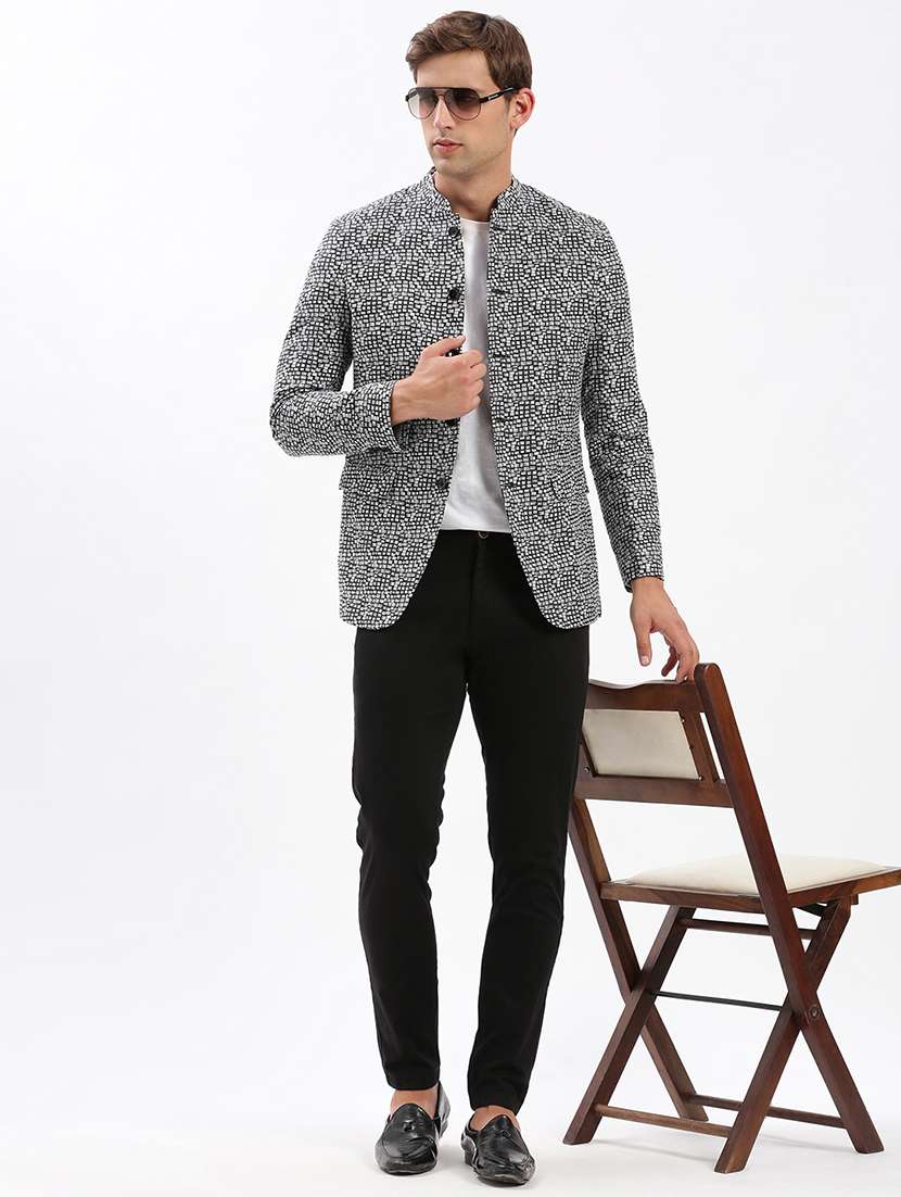 black cotton blend bandhgalas casual blazer - 21056126 -  Standard Image - 3