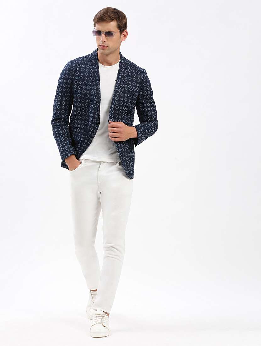 men notched lapel neck printed single breasted casual blazer - 21056127 -  Standard Image - 3