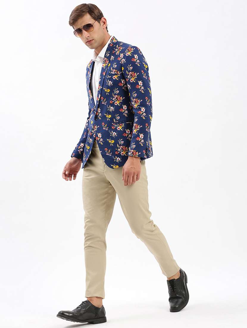 men notched lapel neck printed single breasted casual blazer - 21056129 -  Standard Image - 3