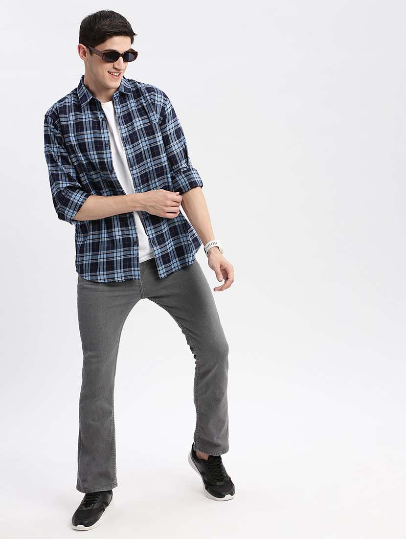 men navy blue regular fit long sleeve casual shirt - 21056150 - Standard Image - 3