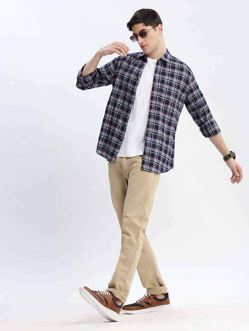 men long sleeved checkered casual shirt - 21056154 - Standard Image - 3