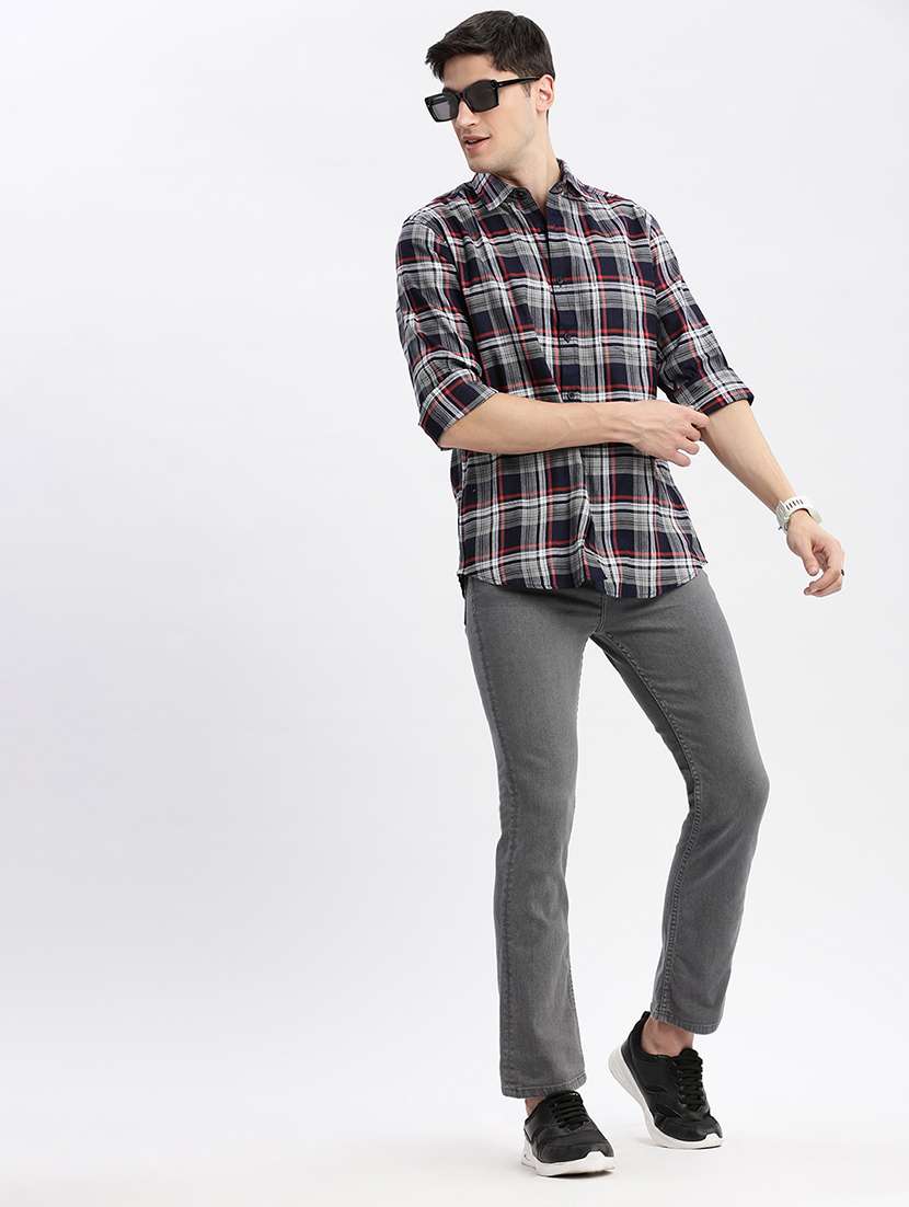 men long sleeved checkered casual shirt - 21056156 -  Standard Image - 3