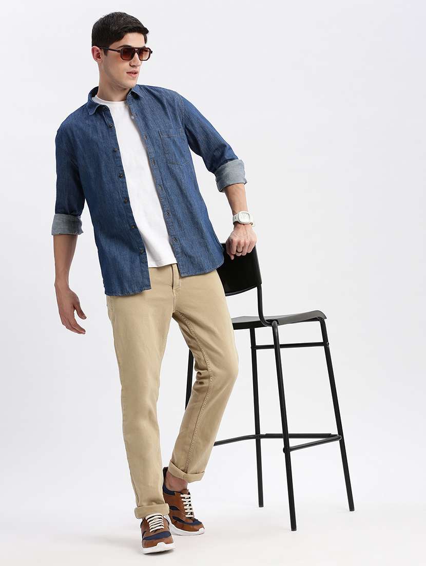 men long sleeved solid casual shirt - 21056163 -  Standard Image - 3