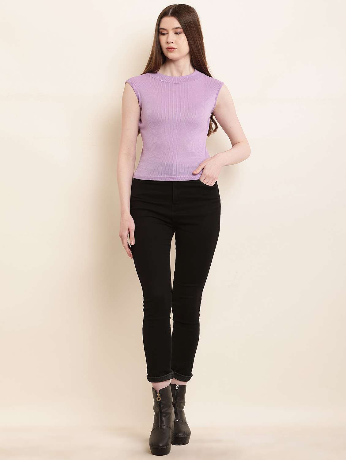 women round neck solid regular top - 21056242 - Standard Image - 3