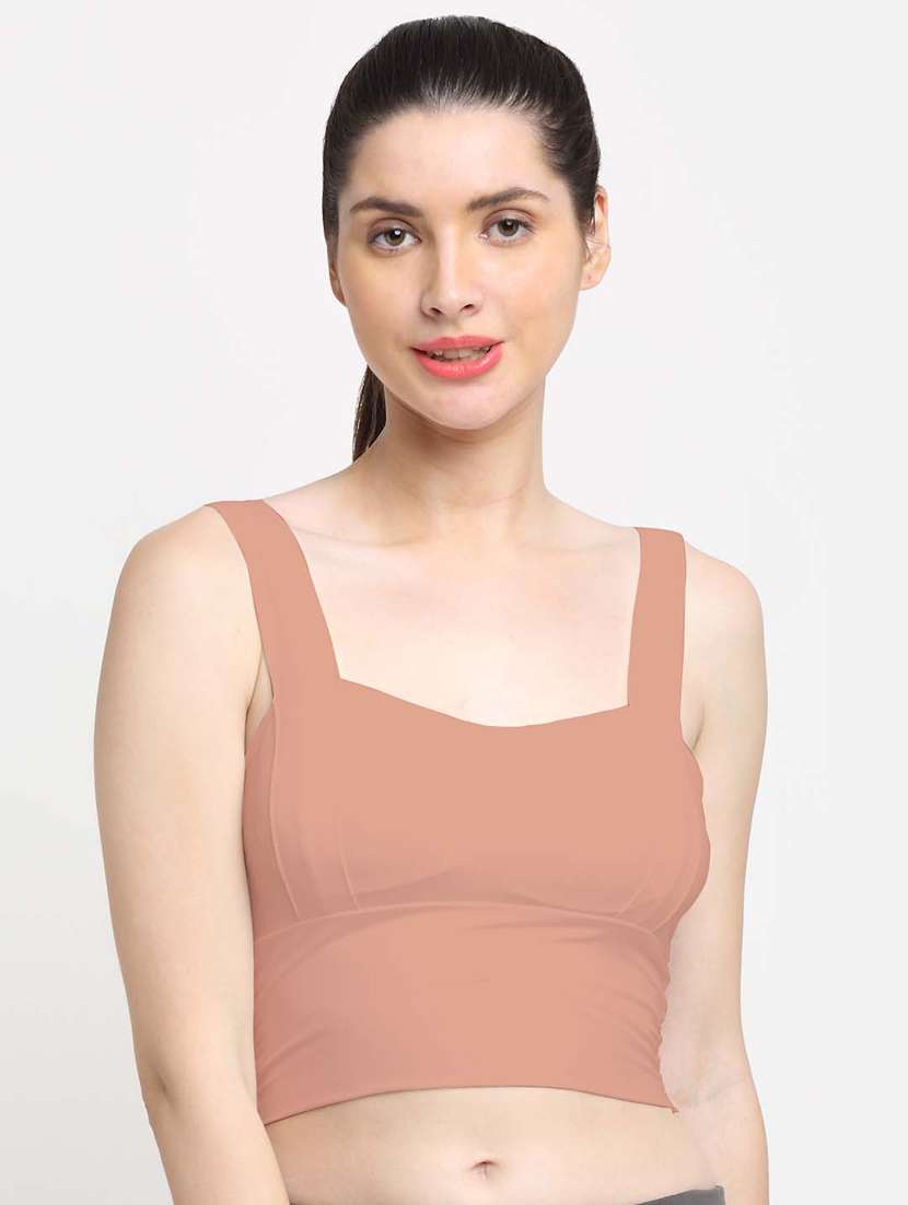 peach solid sports bra
