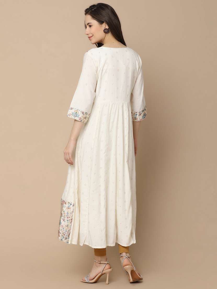 White Cotton Anarkali Kurta - 21056277 -  Standard Image - 3