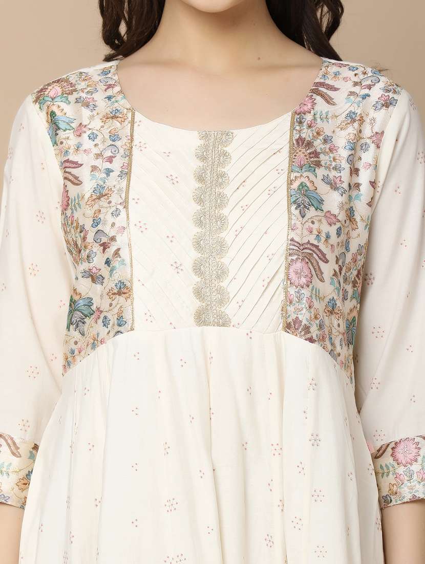 White Cotton Anarkali Kurta - 21056277 -  Standard Image - 5
