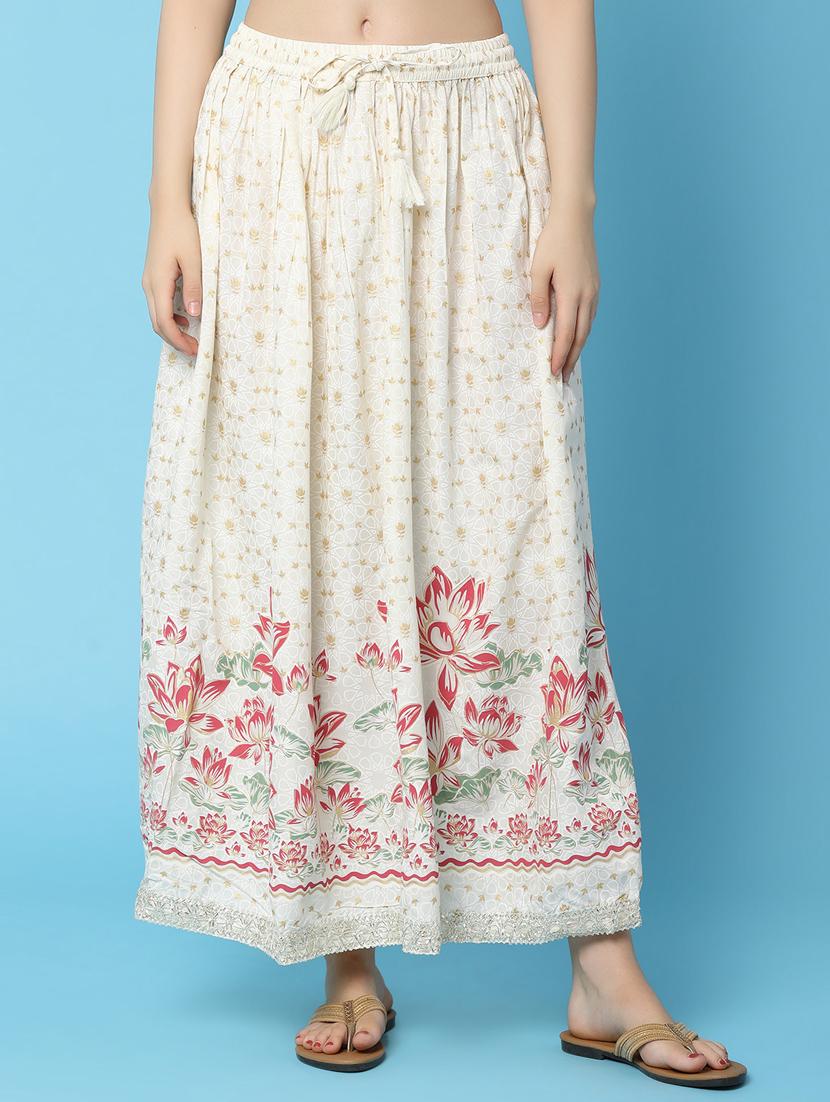 off white rayon flared skirt - 21056361 - Zoom Image - 0