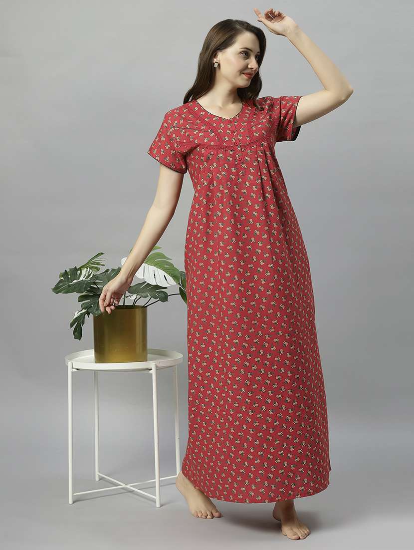 women scoop neck floral printed nighty