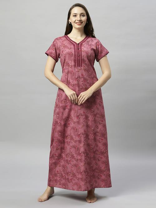 women floral print short sleeves nighty - 21056946 - Standard Image - 0