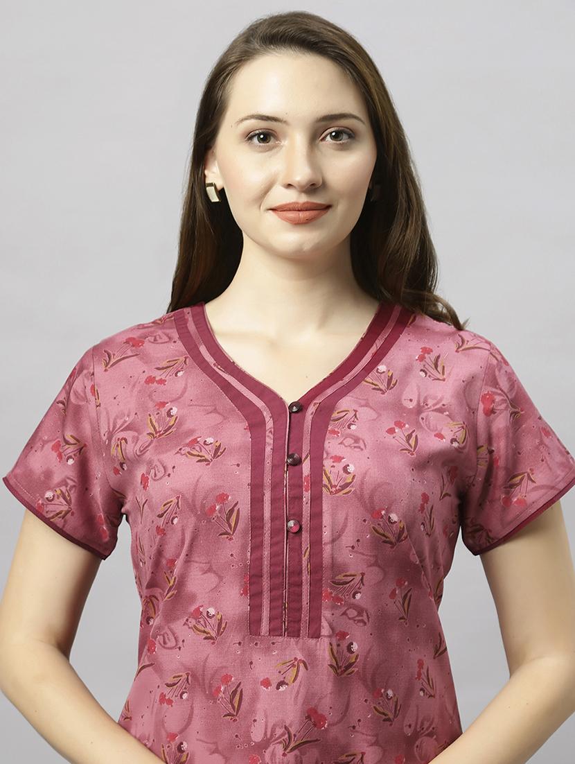 women floral print short sleeves nighty - 21056946 - Standard Image - 3