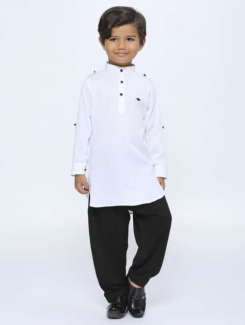 boys solid kurta & bottom set - 21057461 -  Standard Image - 0