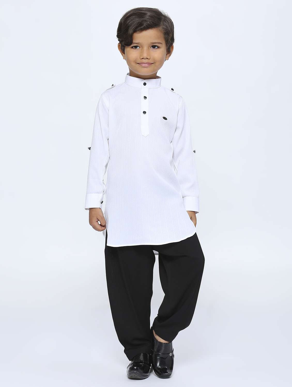 boys solid kurta & bottom set