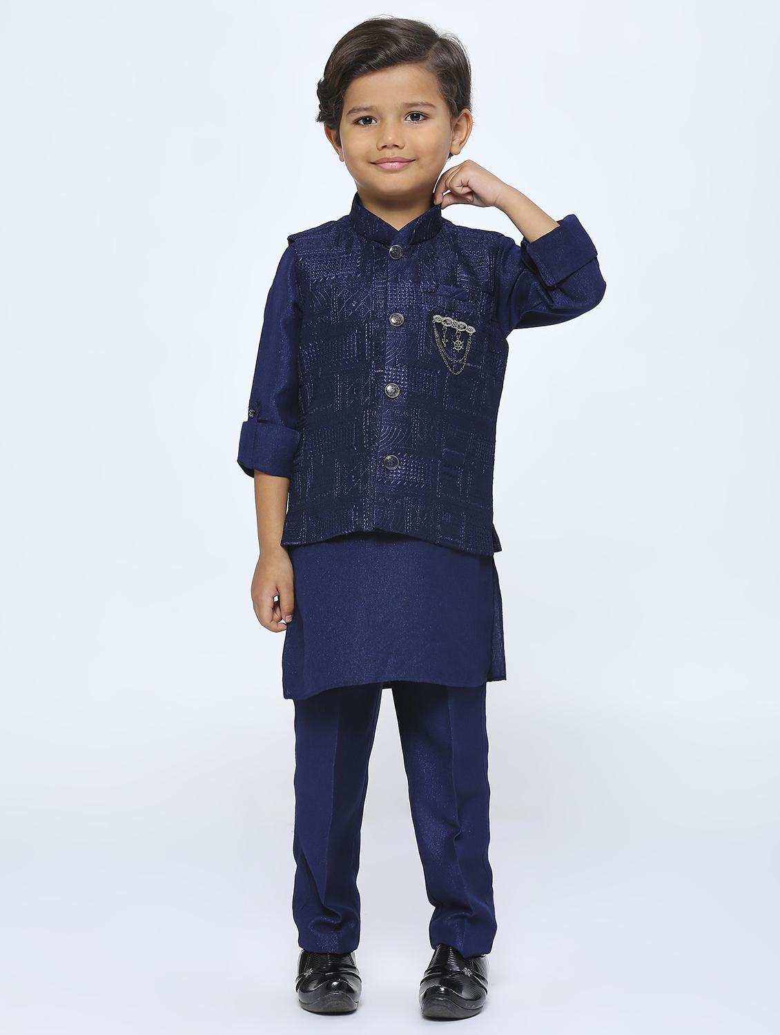 boys embroidered kurta & bottom set - 21057467 - Zoom Image - 0