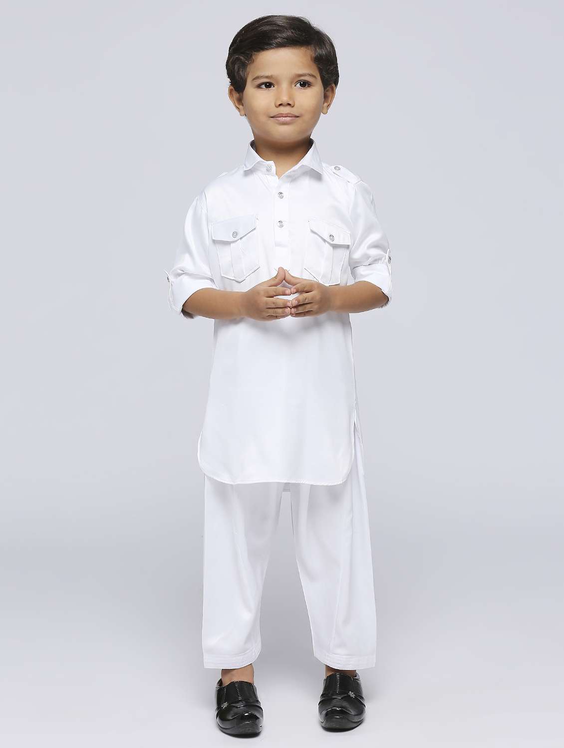 boys solid kurta & bottom set