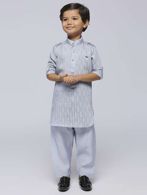 boys embroidered kurta & bottom set - 21057478 - Standard Image - 0