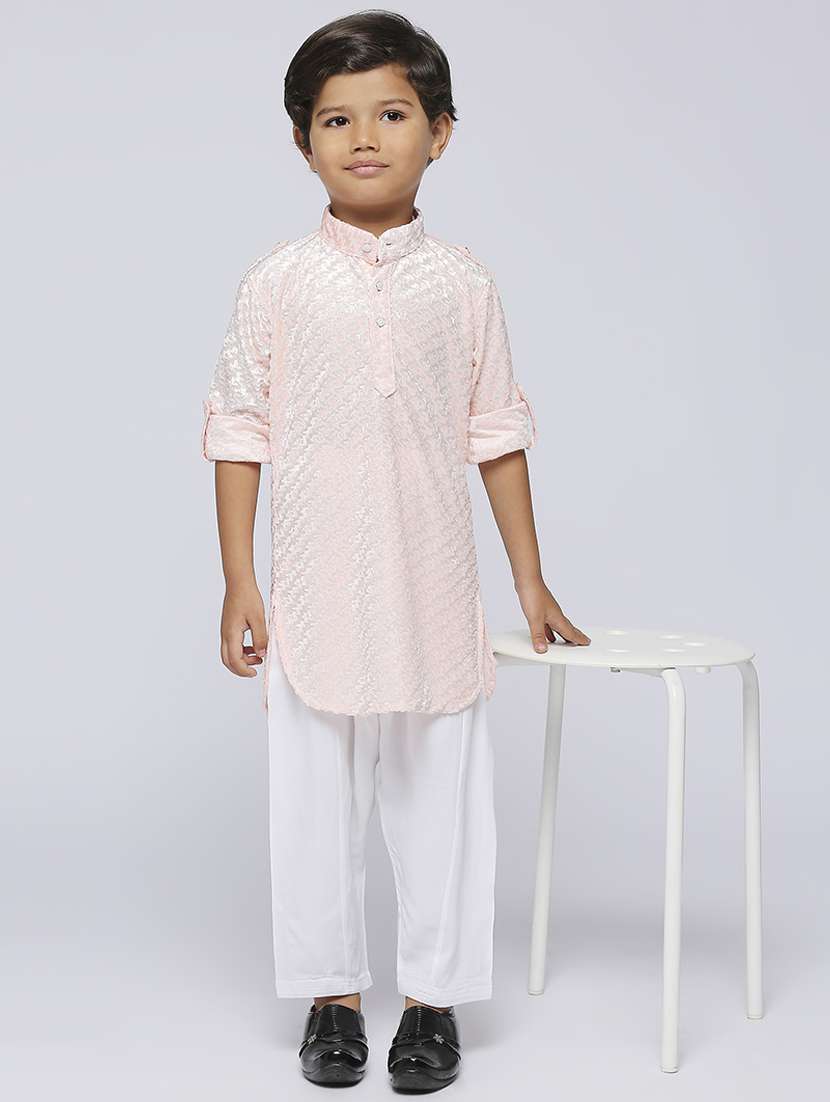 boys self design kurta & bottom set
