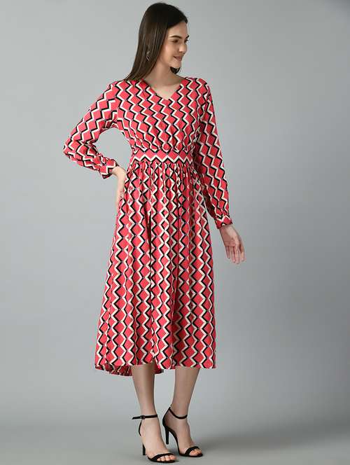 women pink printed detailed midi dress - 21057794 -  Standard Image - 0