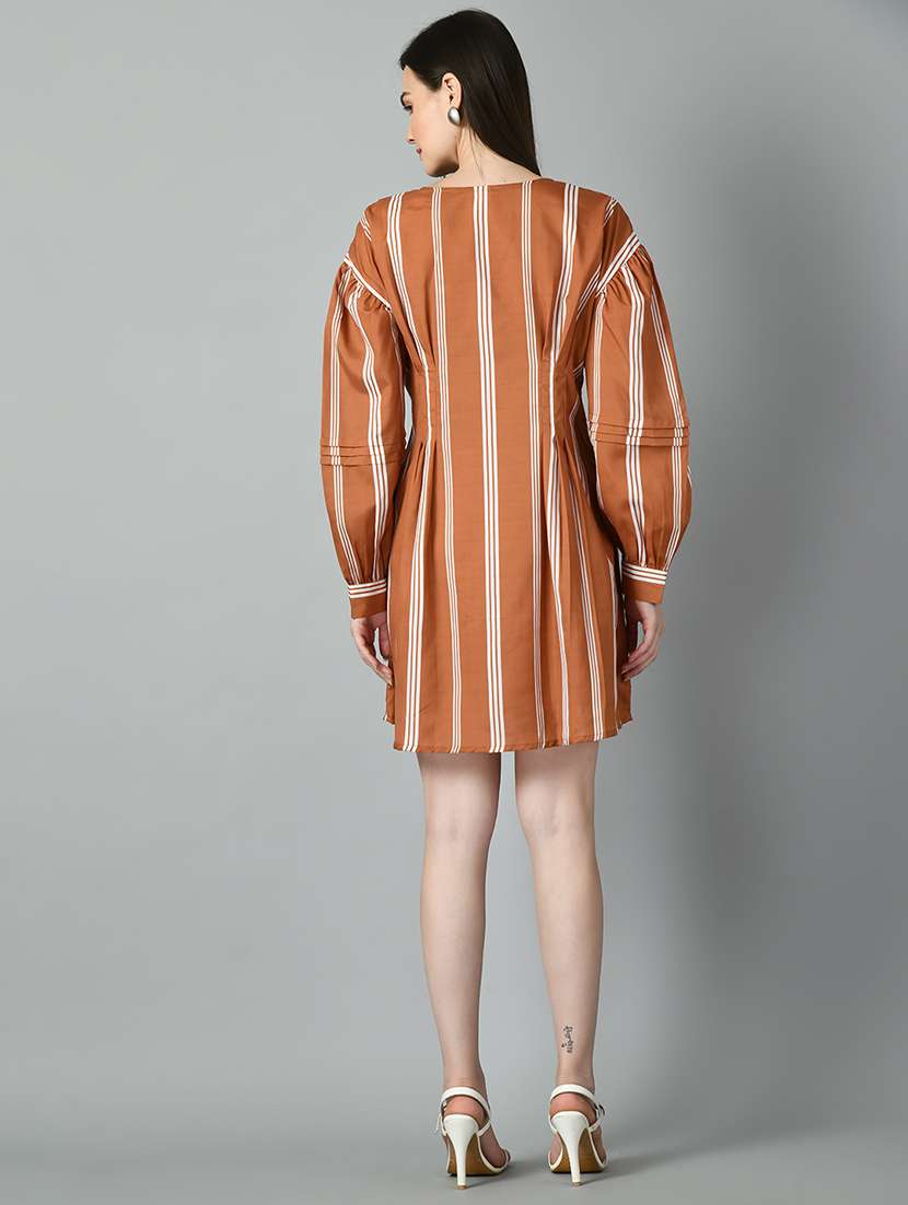 women brown striped printed dress - 21057795 -  Standard Image - 3