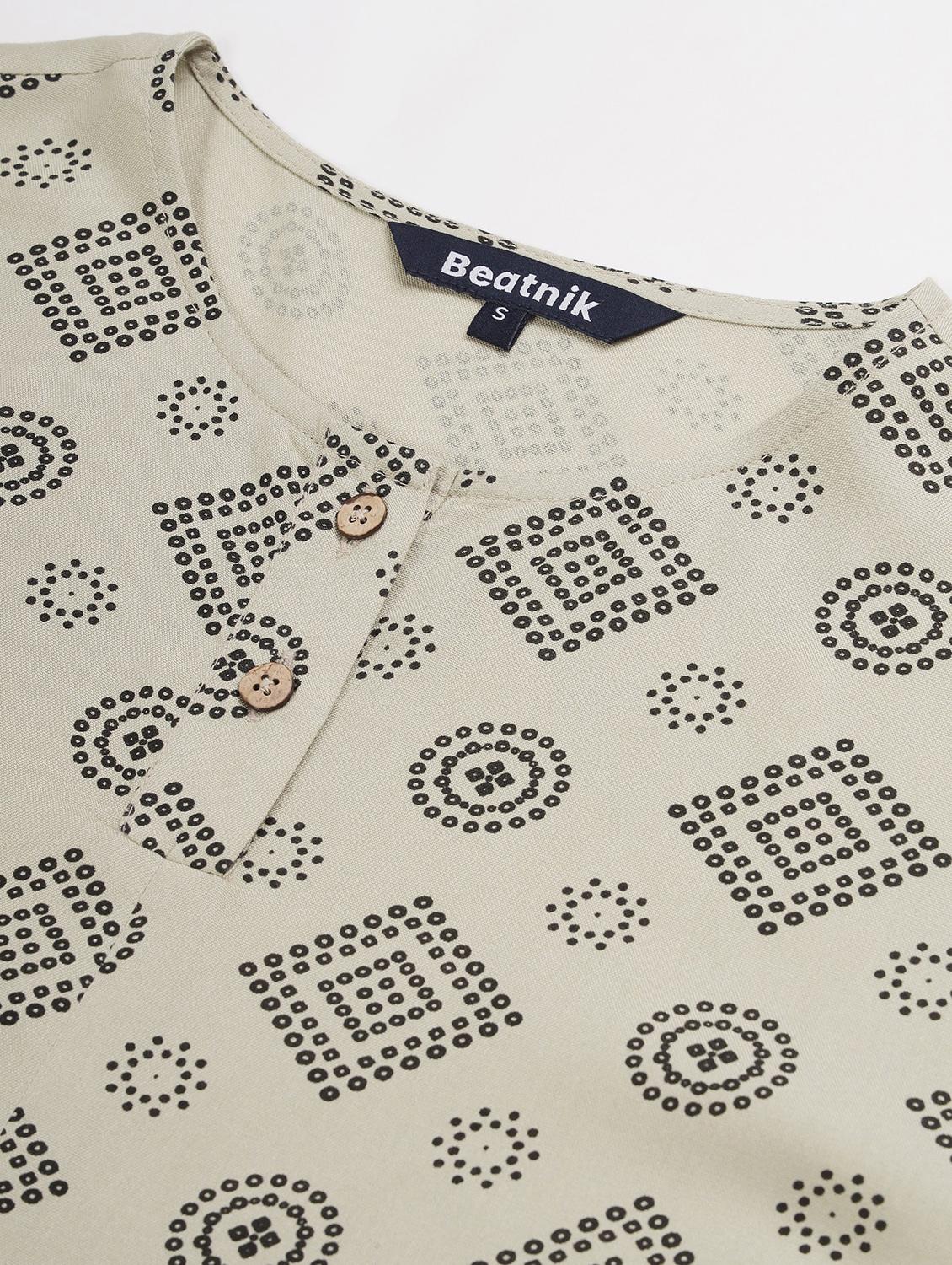 beige printed cotton short kurti - 21057942 - Standard Image - 5